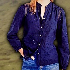 J. Crew Navy Blue Cotton ‘Eyelet Button-Up Shirt’ Size 2